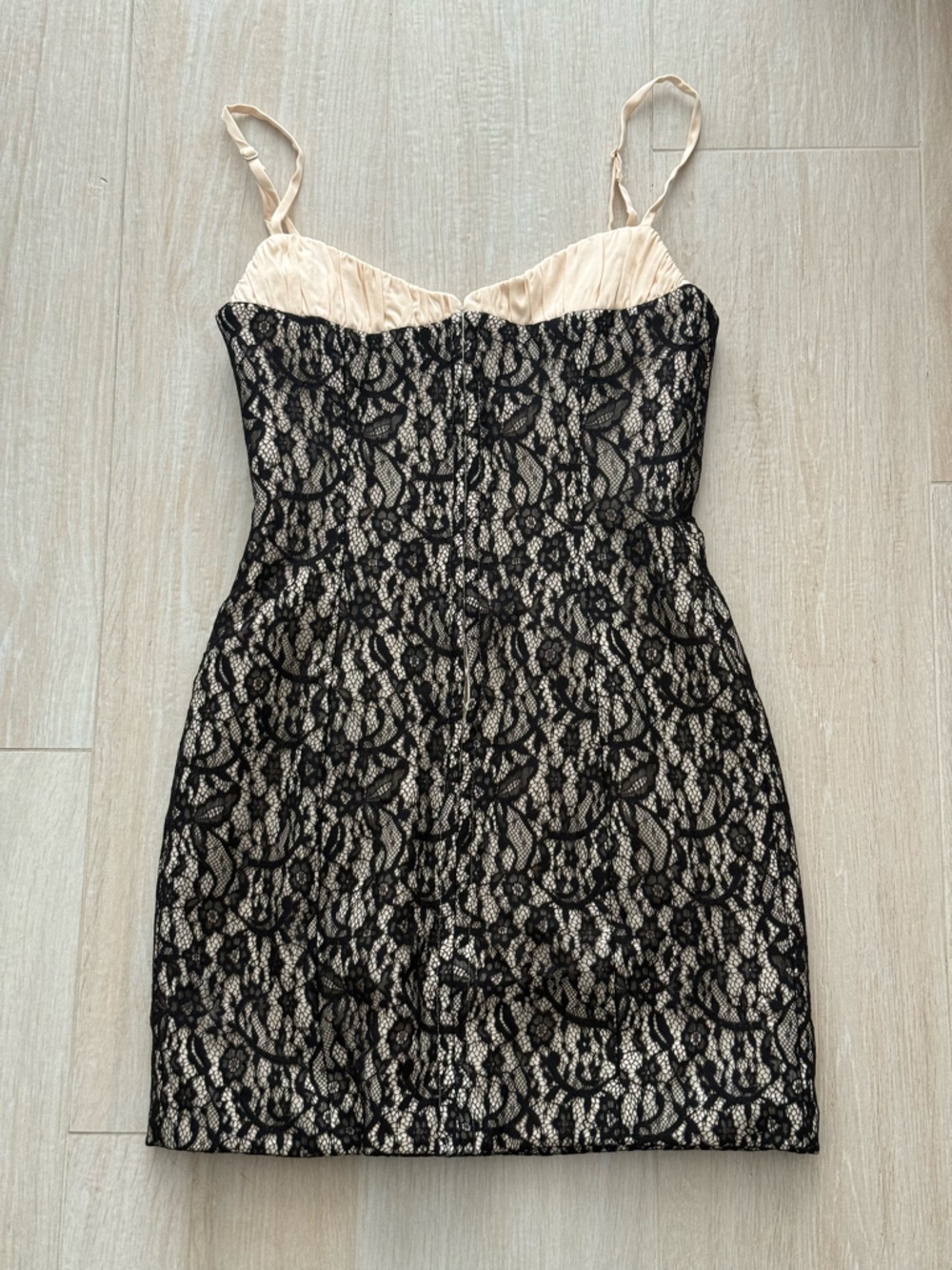 Black Lace Overlay Nude Dress from Rumored NWT